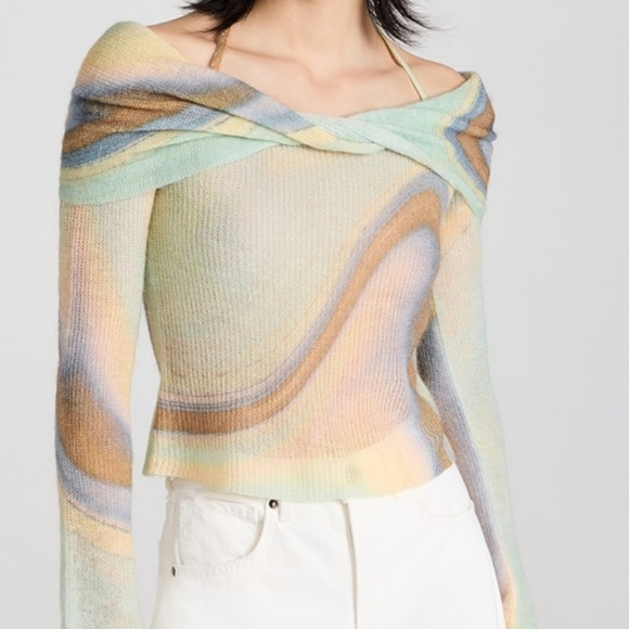 Jonathan Simkhai Cambria Marble Off Shoulder Sweater - Picture 1 of 9